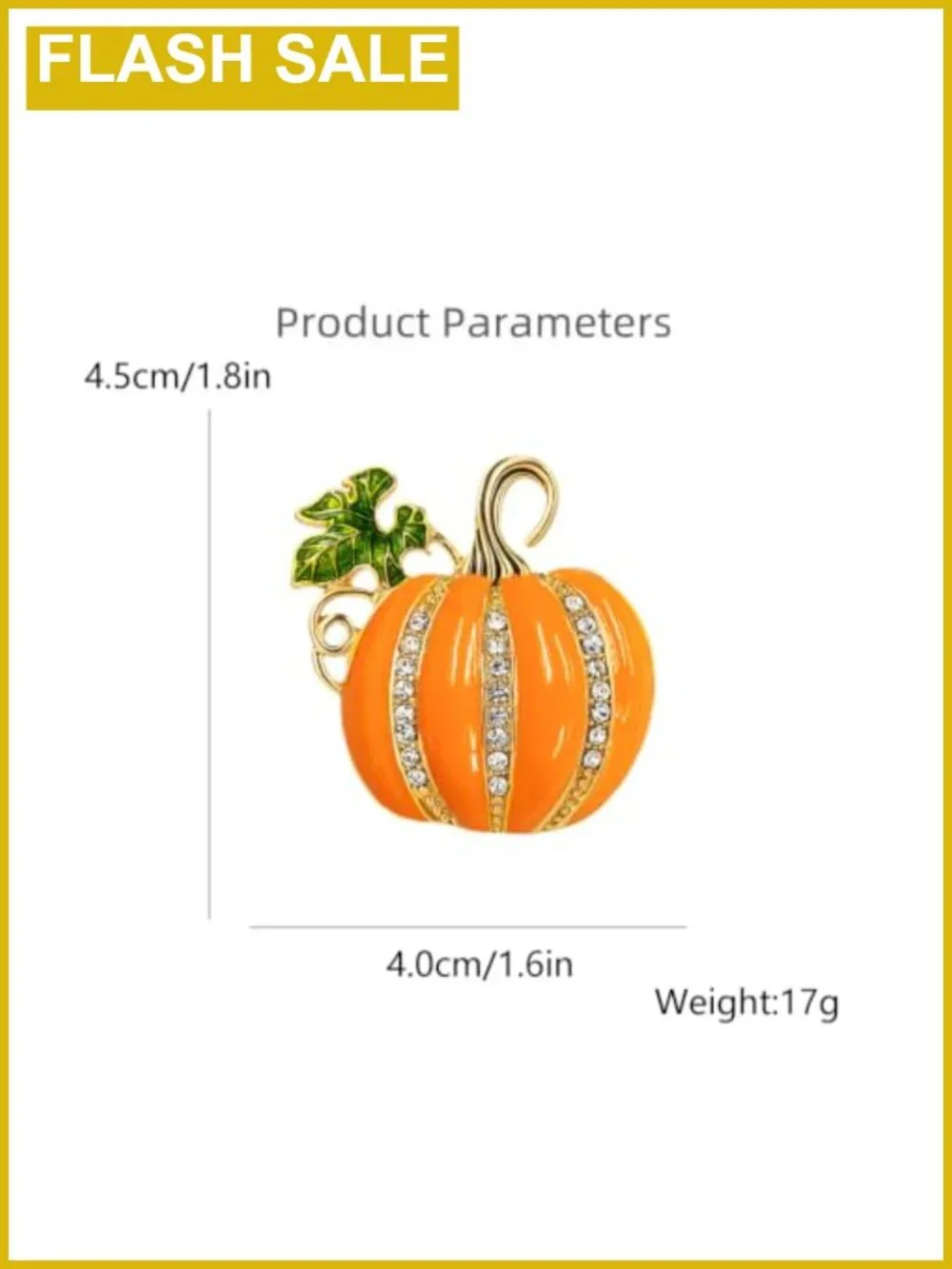 Rhinestone Pumpkin Brooch Pin Gold-Tone Enamel Halloween Fall Lapel Pin